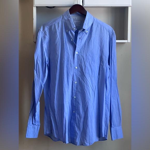Brunello Cucinelli Basic Fit Light Gray Men’s Dress Shirt Size XXL